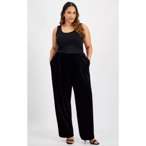Kasper Black Velvet Womens Pants size 2X Plus Stretch Pull-On New $99 - Picture 1 of 8